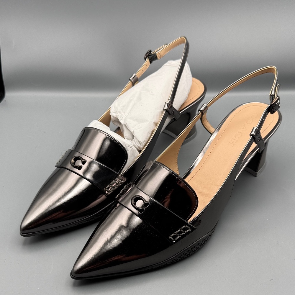 Coach Metallic Anthracite Slingback Heels